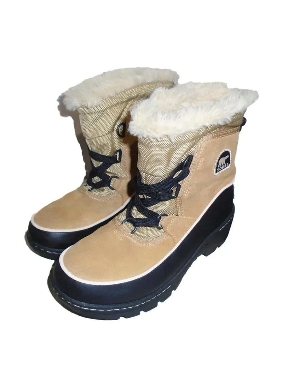 Sorel Brown Boys Shoes Winter Boot with laces fluffy Size 4
